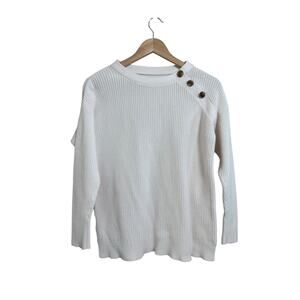 LOFT Women's White Long Sleeve Knit Button Accent Sweater Size Small